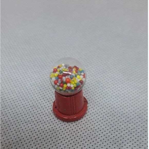 Miniature Red Bubblegum Machine – Dollhouse Accessory w/ Colorful "Candy" Beads - Picture 2 of 4